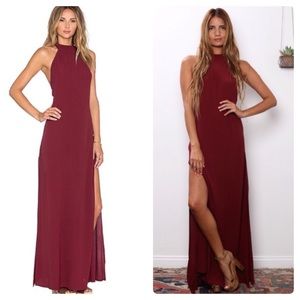 Flynn Skye Tyra Side Slit Maxi Dress in Merlot